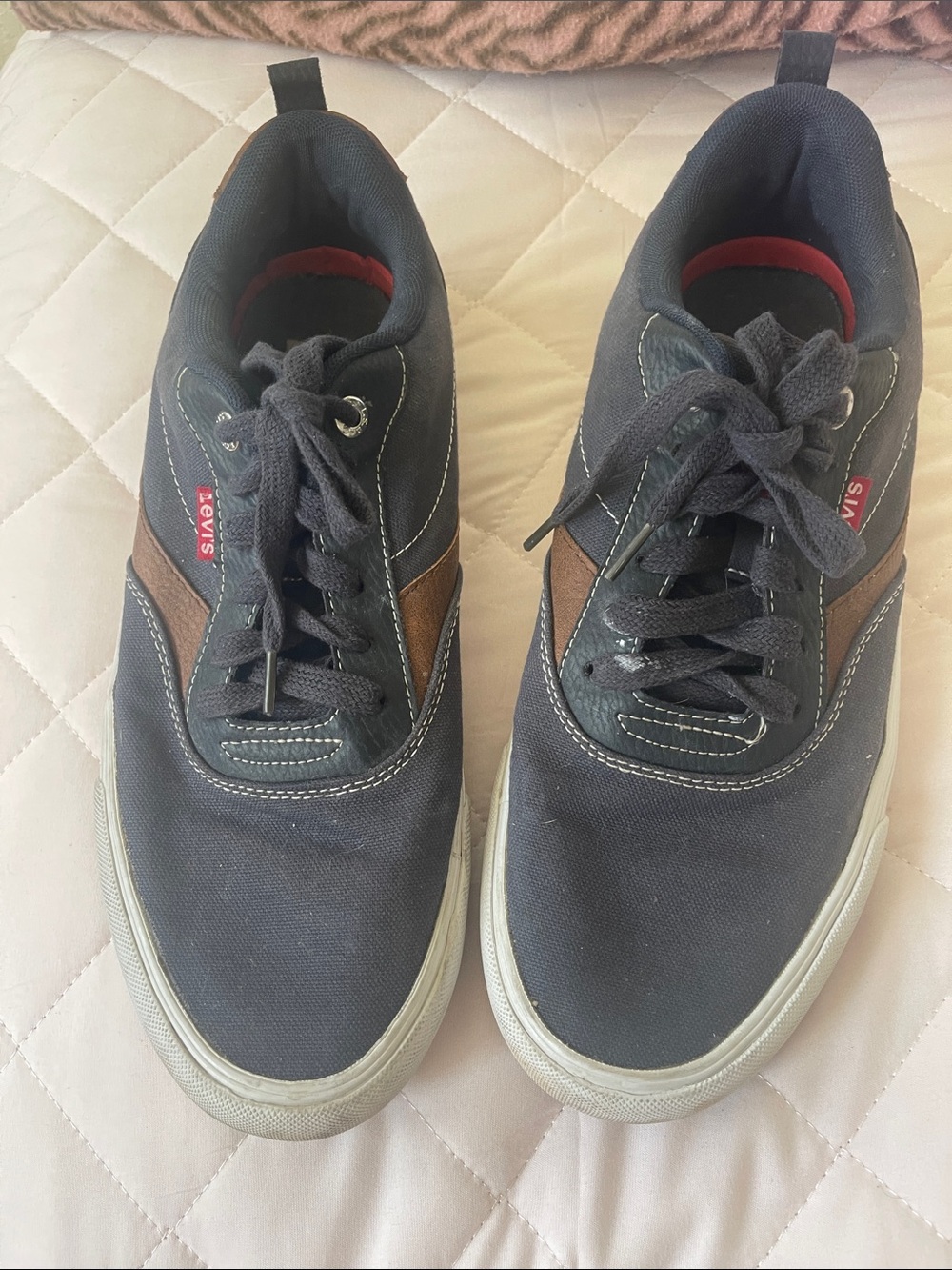 Levi's Navy Canvas Sneakers with Brown Accents - Size 10.5